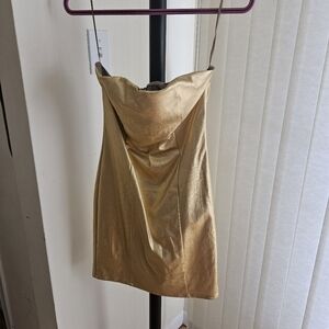 NWOT Fashion Nova strapless gold mini dress